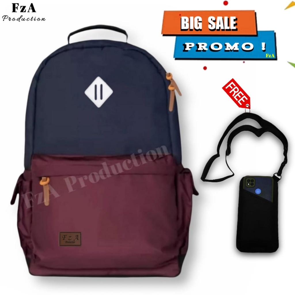 Tas Ransel Punggung Distro Casual Pria Wanita / Tas Ransel Laptop Original - FzA Gratis  Sako Wallet HP BUY 1 GET 1