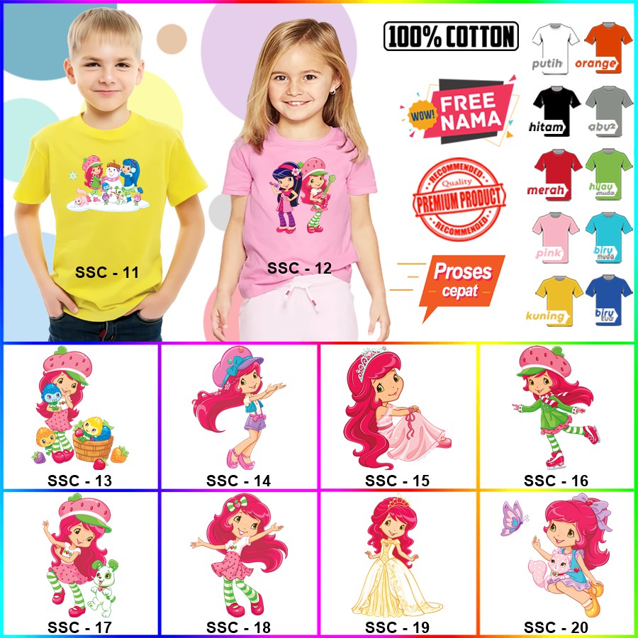 Baju Kaos ANAK DAN DEWASA STRAWBERRY SHORTCAKE COUPLE (FREE NAMA)