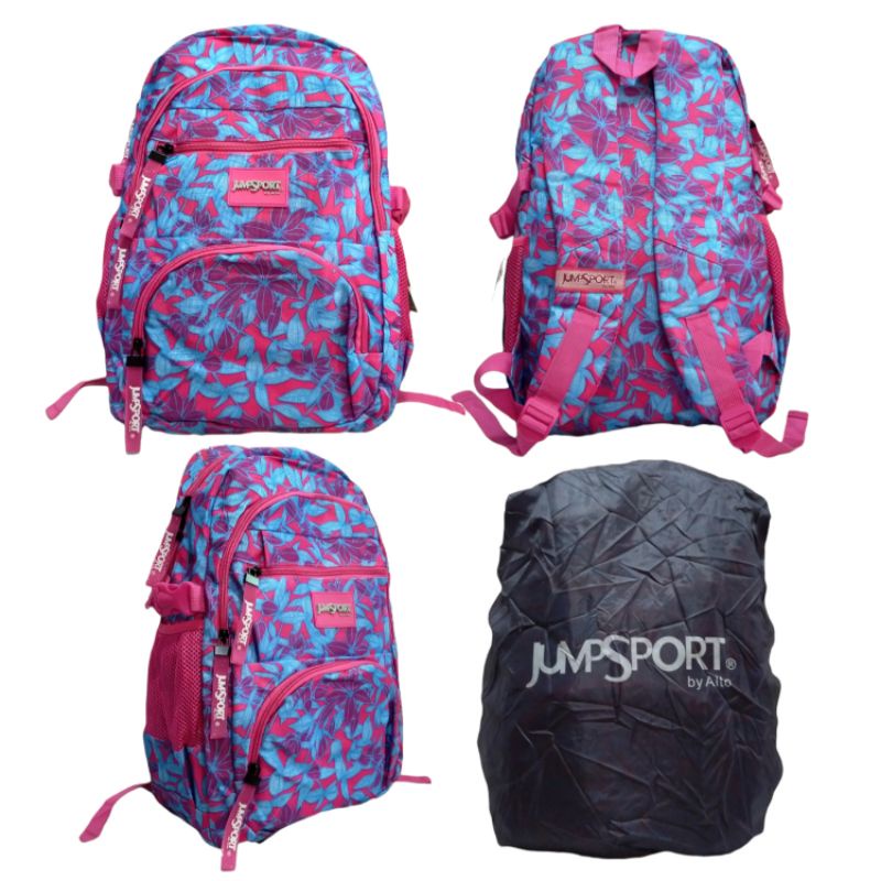 Tas ransel sekolah backpack anak perempuan bahan motif bunga - Jumpsport by alto free rain cover original