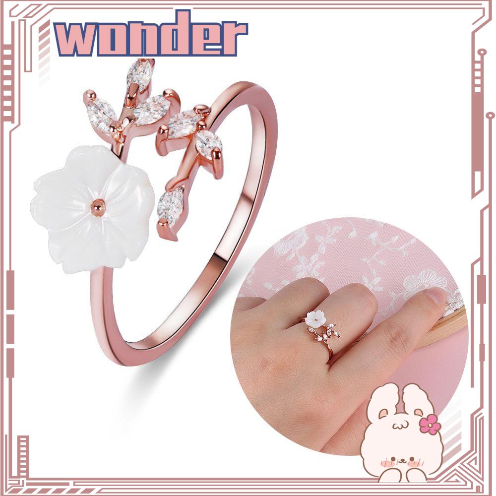 WONDERFUL Elegant Opening Ring Delicate Rose Gold Shell Flower  Fashion Women Girls Jewelry Adjustable Size Zircon Crystal Leaf