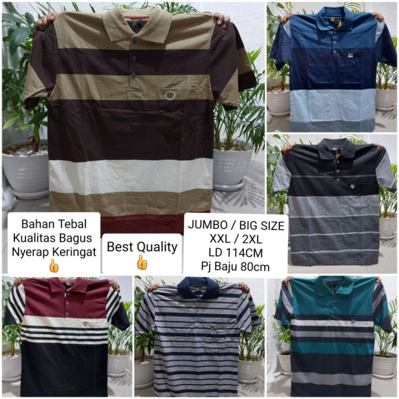 Kaos Kerah Jumbo 2XL XXL - Kaos Wangki Big Size - Kaos Salur Garis Jumbo Kaos Dewasa - Kaos Berkerah