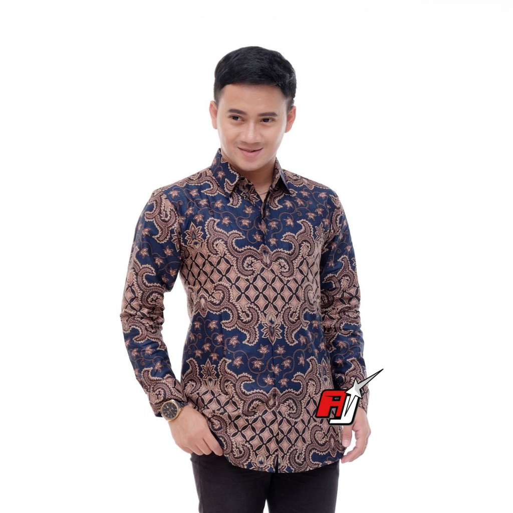 KEMEJA BATIK PRIA LENGAN PANJANG SIZE M L XL XXL  BSWART BatiK HRB026-kmj jalu navi