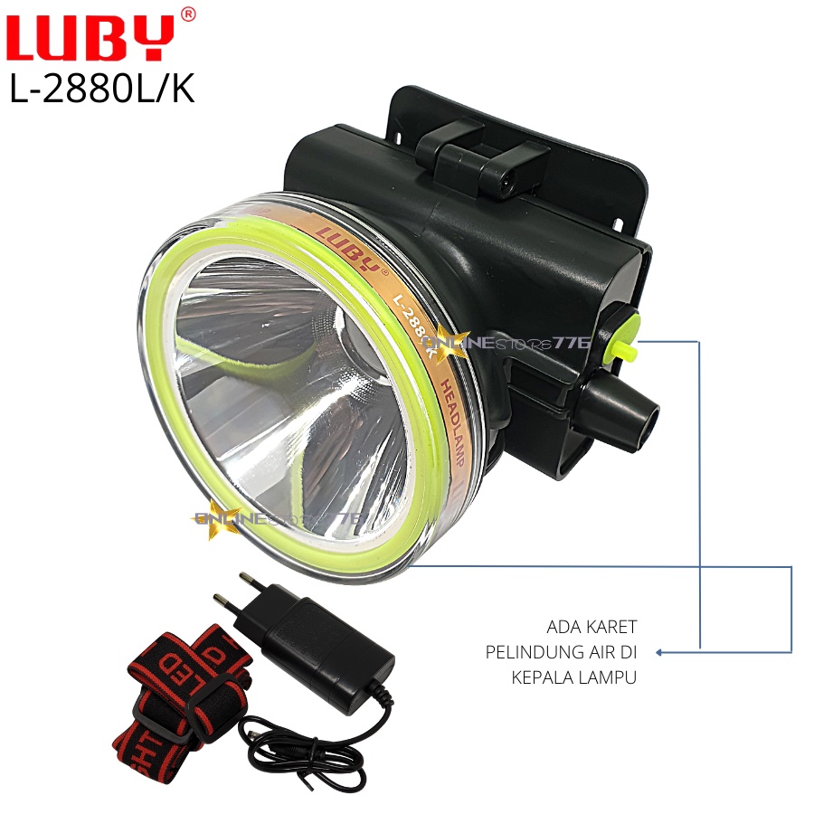 SENTER KEPALA / SENTER KEPALA LUBY L-2880L / L2880 / 2880L / HEADLAMP LUBY L-2880K / SENTER KEPALA RECHARGEABLE 20WATT /20W CAHAYA KUNING - PUTIH TAHAN HINGGA 50 JAM