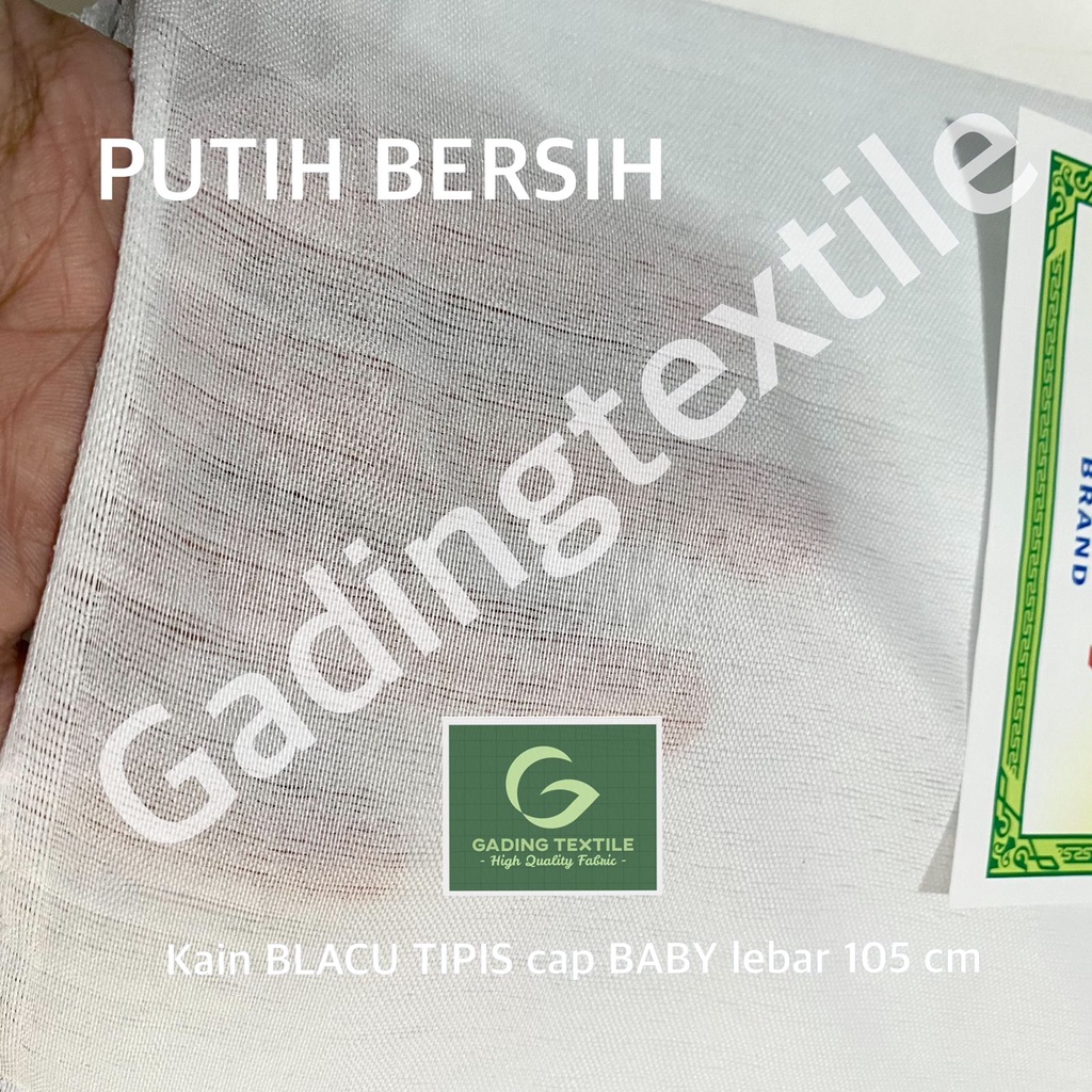 ( per setengah meter ) kain BELACU tipis BLACU cap BABY warna BW putih bersih lebar 105 cm meteran polyester bahan kantong celana furing lapisan sofa kursi craft kerajinan kelambu tas sovenir souvenir goodie bag tirai hordeng horden gorden dekorasi dekor