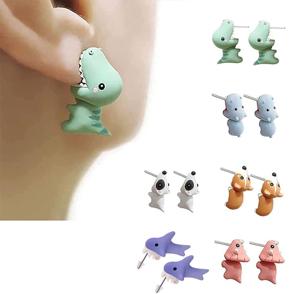 Mxbeauty Kartun Anting Pejantan Pesta Warna Solid Kepribadian Clay Lembut Desain Fashion Hiu Anjing Babi Wanita Perhiasan