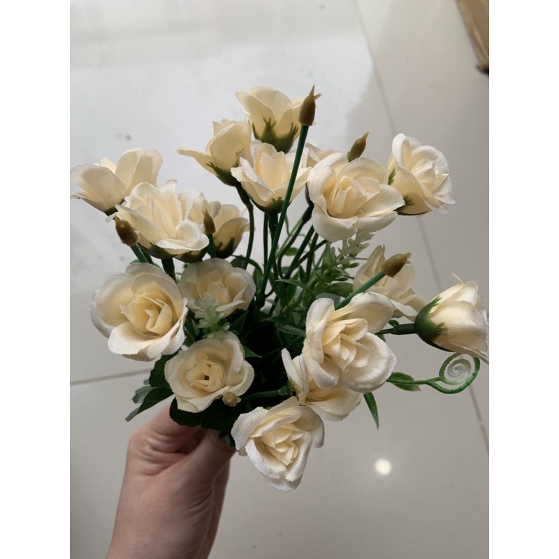 BUNGA MAWAR MINI MINI (10.9)-BUNGA ARTIFICIAL-BUNGA DEKOR-Cream