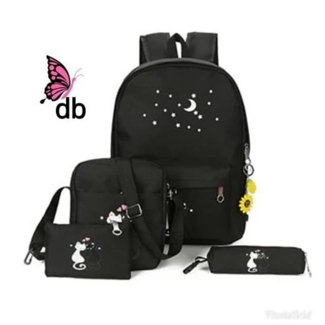 Tas Sekolah Anak Wanita Cat Bulan Bintang Set4in1