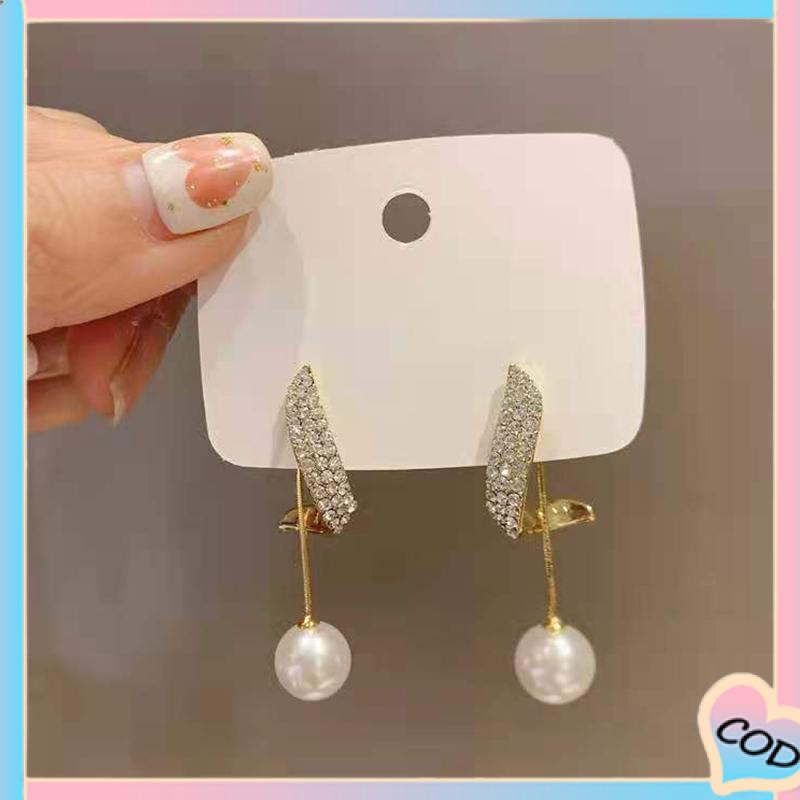 COD❤️ Anting Mutiara Berlian Elegan Anting Fashion Sederhana-A.one