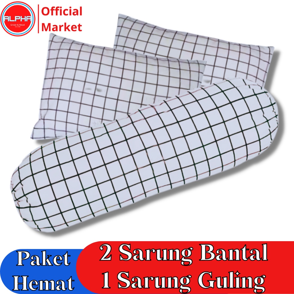 sarung bantal guling polos 1set murah motif aesthetic kotak putih bahan katun disperse warna tidak luntur