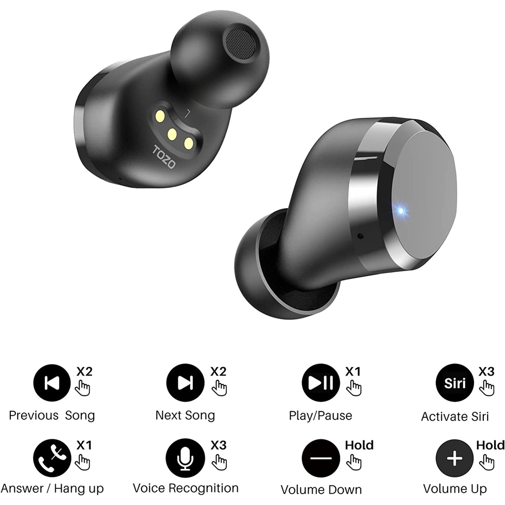 TOZO T12 TWS Wireless Earbuds Bluetooth Headphones Wireless Charging IPX8