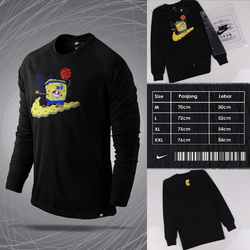KAOS BAJU LENGAN PANJANG PRIA WANITA NIKE X SPONGEBOB / COMBED 30S / COD