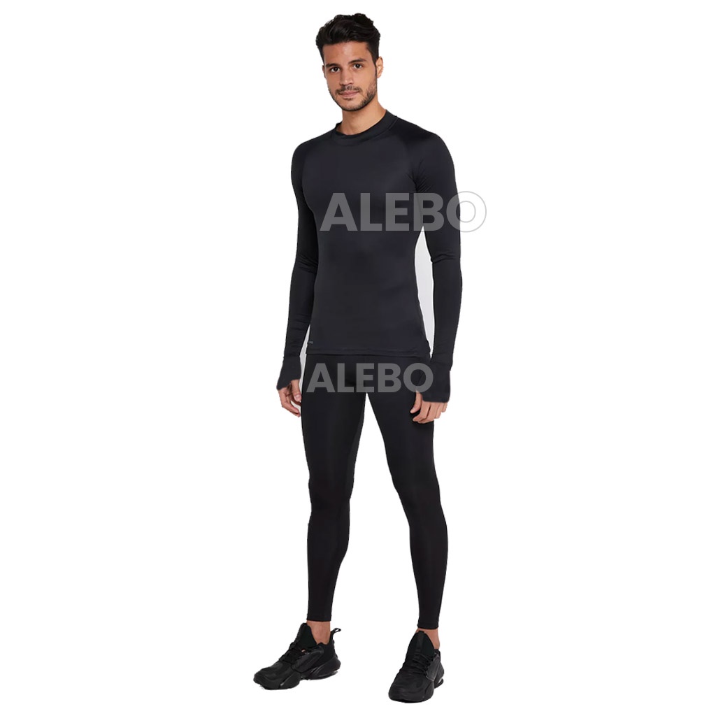 Paket Setelan Olahraga 2 In1 Manset Baselayer Lengan Panjang Celana Legging Baselayer Gym Bola