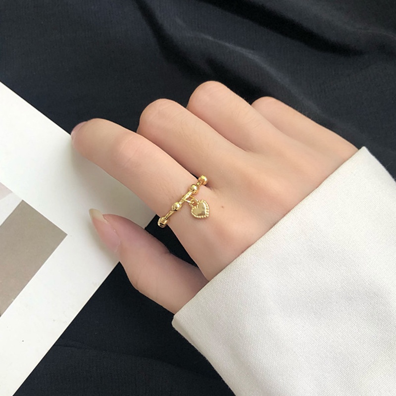 Korea Simple Ring Vintage Baroque Lovely Heart Pendant Ring  for Women Rings