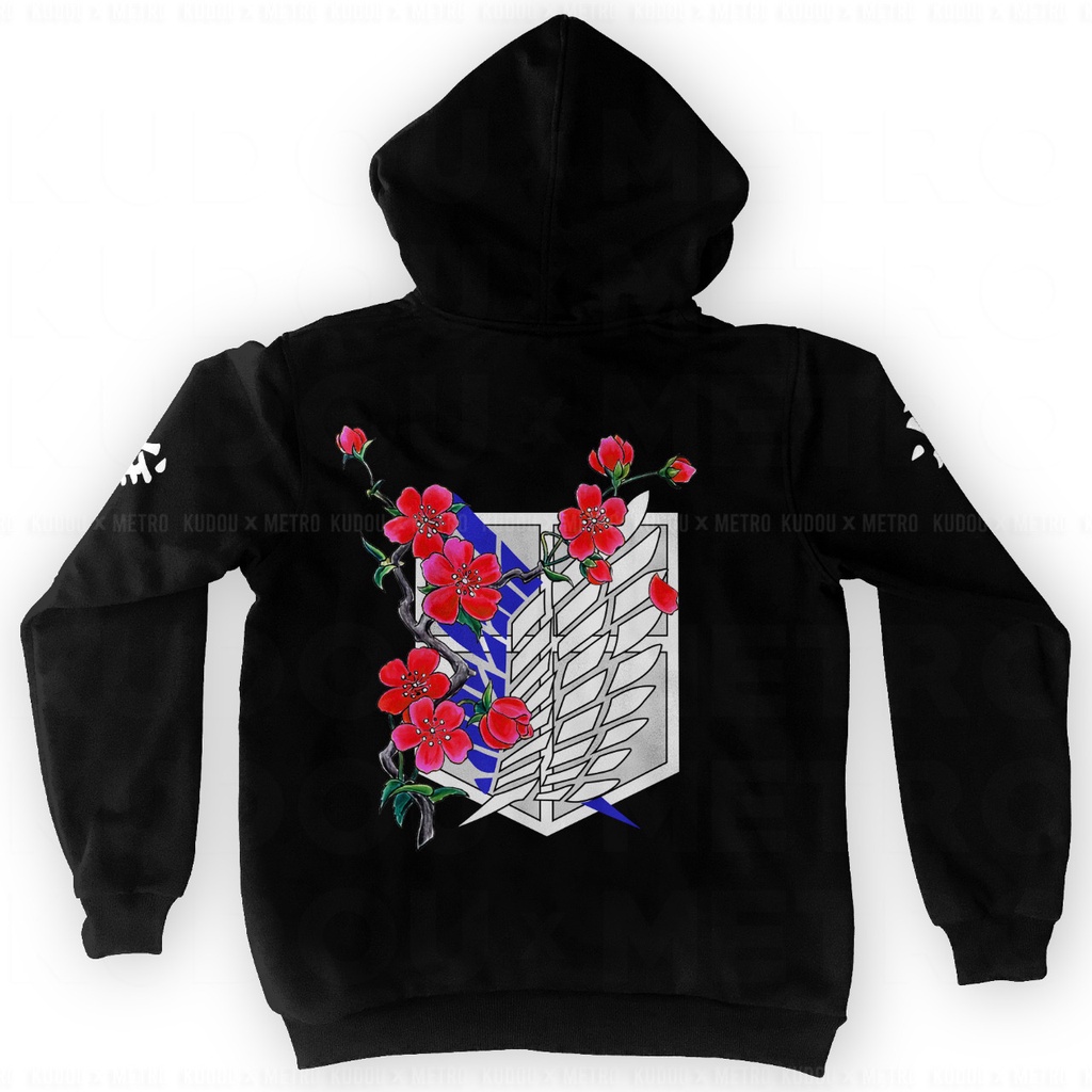 Hoodie SNK Logo Flower Black Anime Manga Attack On Titan Premium Unisex
