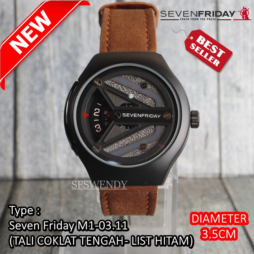 Jam tangan Wanita SevenFriday Seven Friday M1 03 PREMIUM BLACK tali kulit coklat murah keren