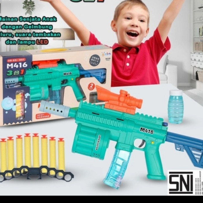 Mainan Multifunction Gun M416 3in1 Soft Bullet Gun and Bubble