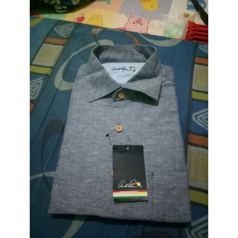 Kemeja Arnold Palmer Lengan Pendek Size L Atau 16 Reguler Fit Europe Size Biru Keabuan Satu Kantong