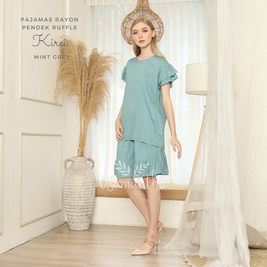 vSamantha  - One Set Piyama Rayon Pendek Ruffle Kirei-Mintgrey