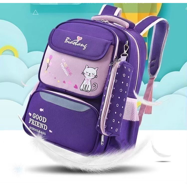 Tas Ransel Anak Remaja Wanita Motif Kucing Galau 2in1 Free Pouch ATK Karakter Sekolah TK SD SMP PAUD Kekinian Terbaru 2022