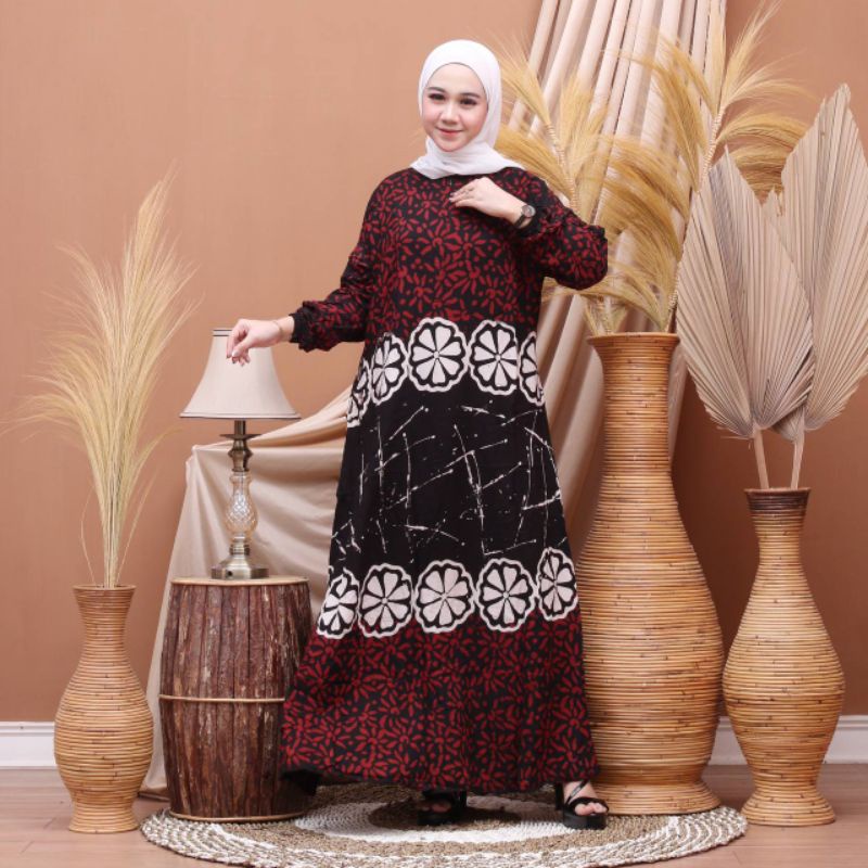 Gamis Twill Rayon Malaman Terbaru Kekinian Busui | Gamis Tiedye NEW-JERUK COKLAT
