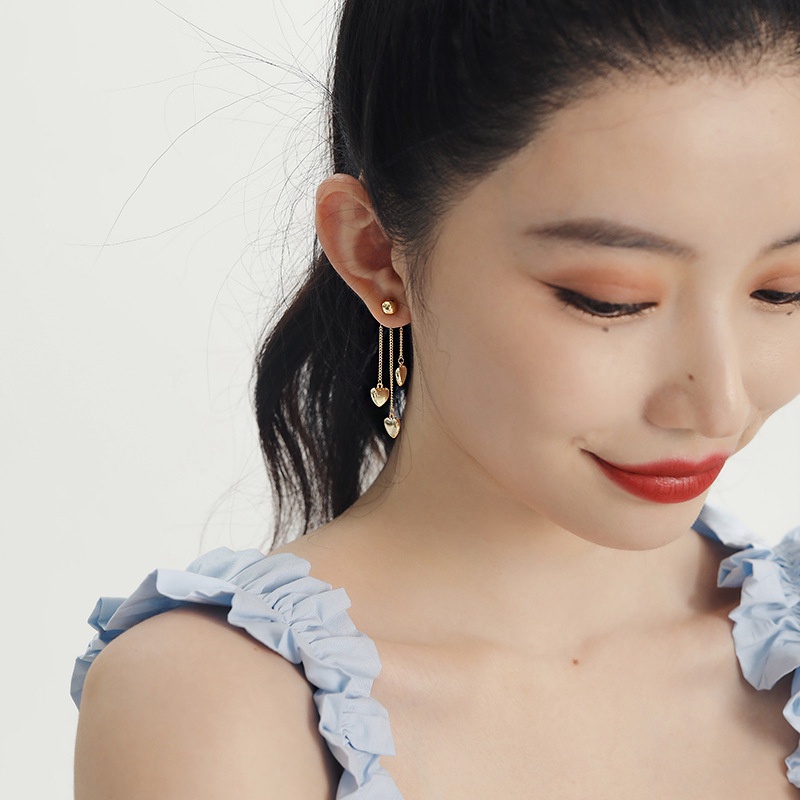 Anting Rantai Rumbai Bentuk Hati Bahan S925 Silver Needle Gaya Korea