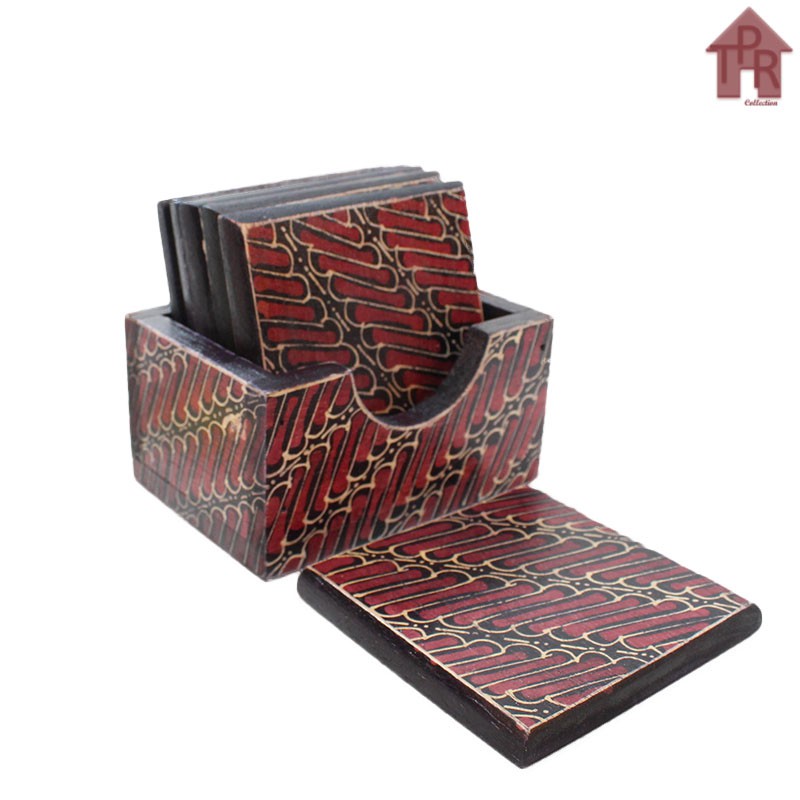 Coaster Kayu Batik / Tatakan Kotak 9x9cm - 6pcs.