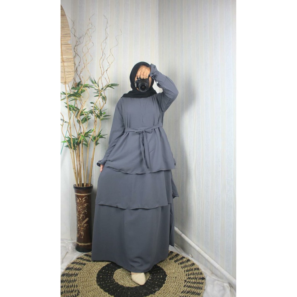Gamis wardah maulida 3 susun umpak canda undak rempel wolfis woolpeach kancing syari wanita baju