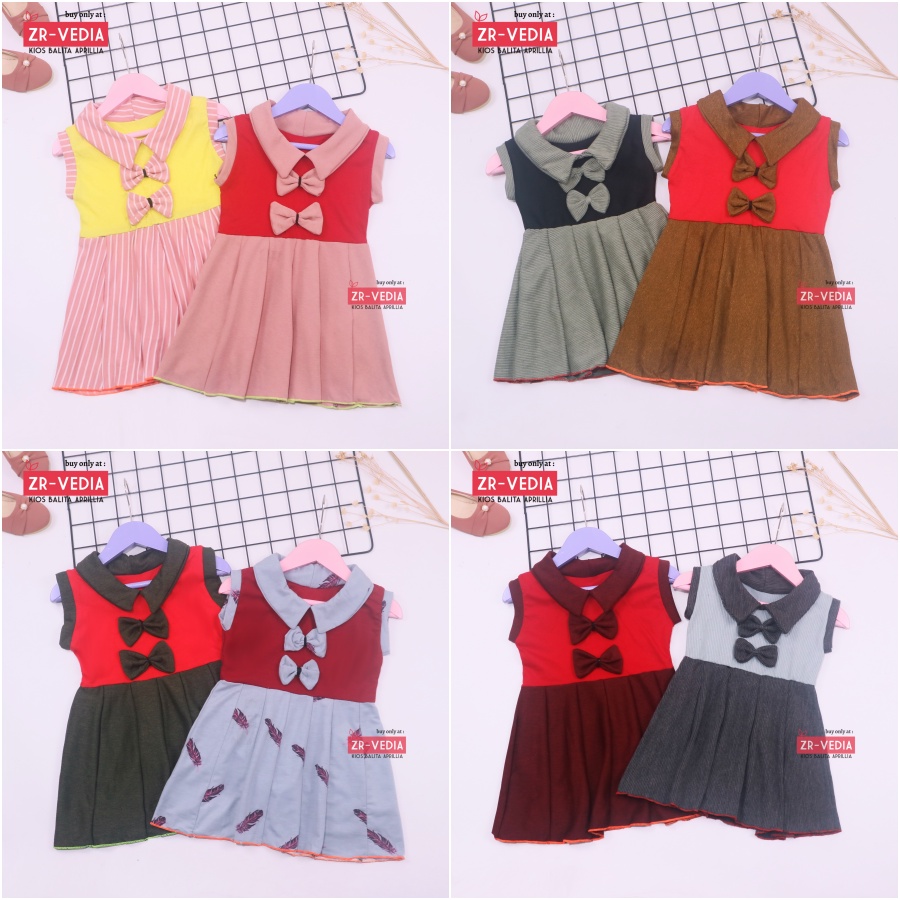 Dress Nindy uk 1-2 Tahun / Dres Kerah Yukensi Atasan Baju Harian Import Anak Perempuan Cewek Grosir