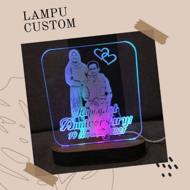 Lampu Akrilik Custom (Lampu Tidur Akrilik)