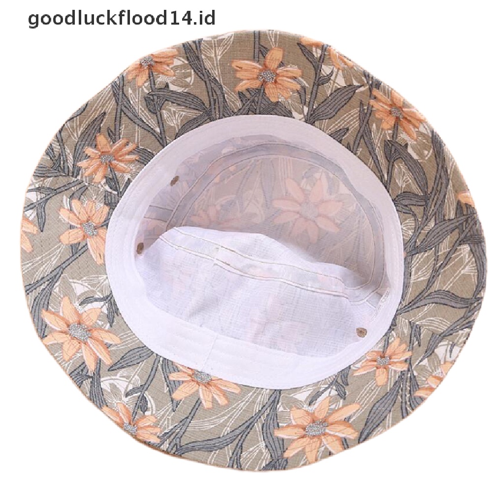 [OOID] Double Side Bucket Cute Flower Print Hat Fisherman Outdoor Sun Cap Hats Fashion ID