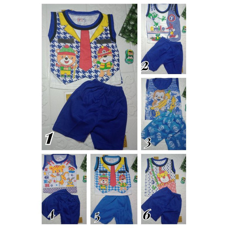 ZHAFIRA KIDS STORE - SETELAN ANAK BAYI LAKI LAKI MURAH 0-18 BULAN SINGLET KUTUNG TANPA LENGAN / GROSIR SETELAN BAYI COWOK MURAH SINGLET