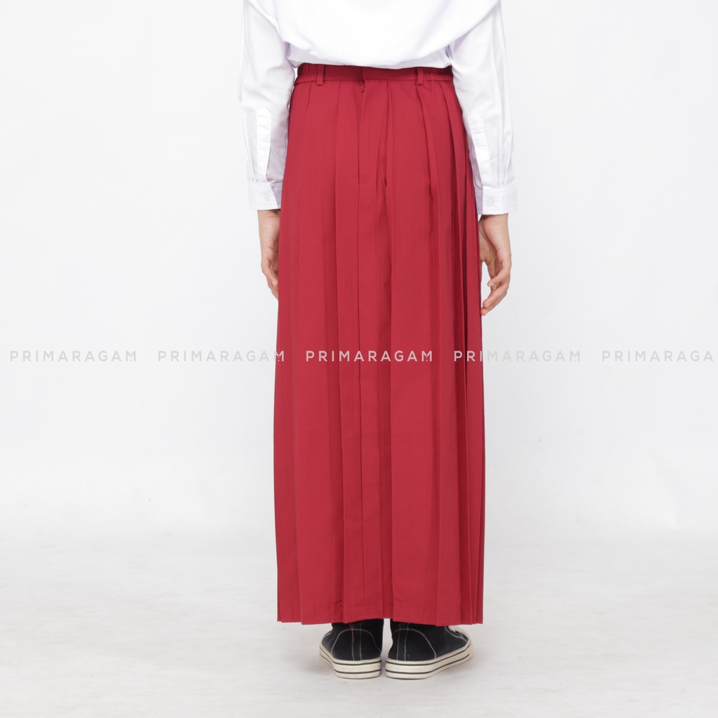 Primaragam Rok Sekolah Sd Panjang Merah Rempel Lipit Atas Ban Pinggang Karet
