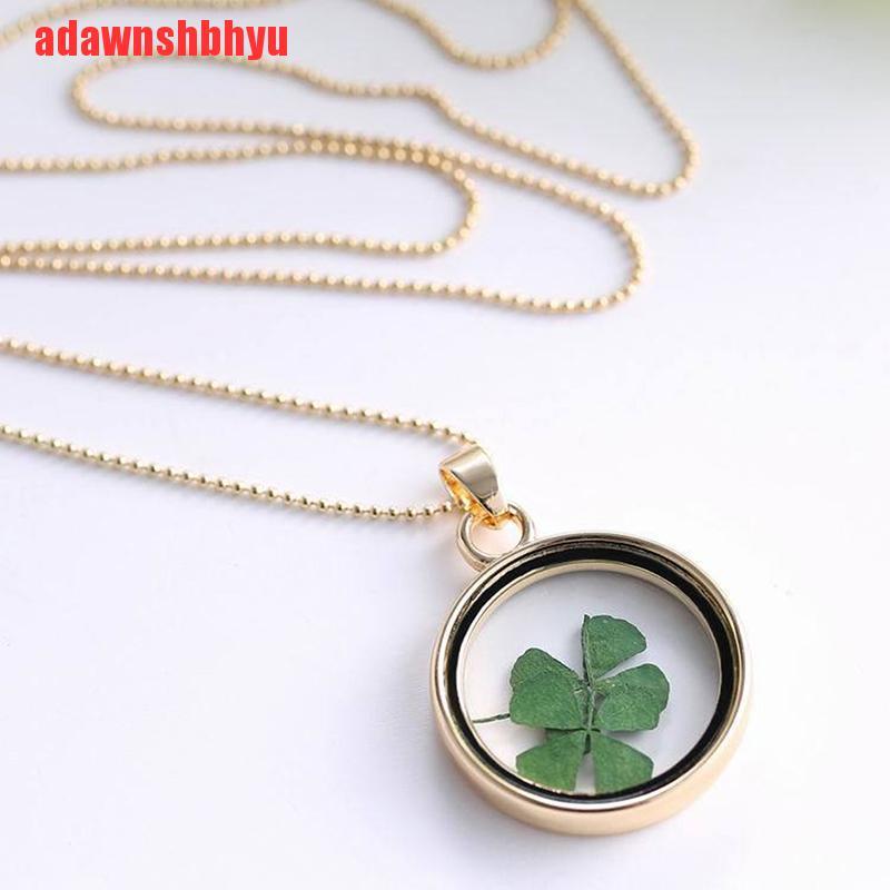 [adawnshbhyu]Natural Real Dried Clover Flower Clear Resin Locket Pendant Necklac