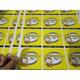 

Cetak stiker logo produk label makanan kemasan custom print banah chromo vinyl transfaran anti air A3+