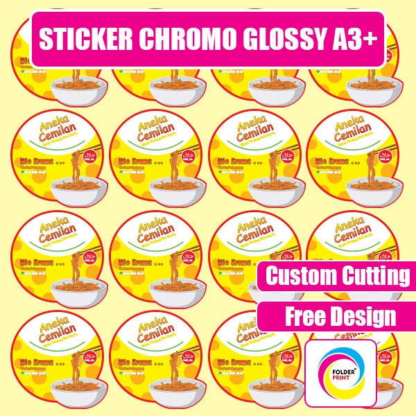 Cetak Stiker Chromo Glossy A3+ Label Kemasan Produk (Custom Cutting)