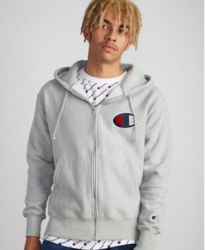 Yard Sale Champion Reverse Weave Fleece Full Zip Hood - Big Logo C Oxford Grey - M