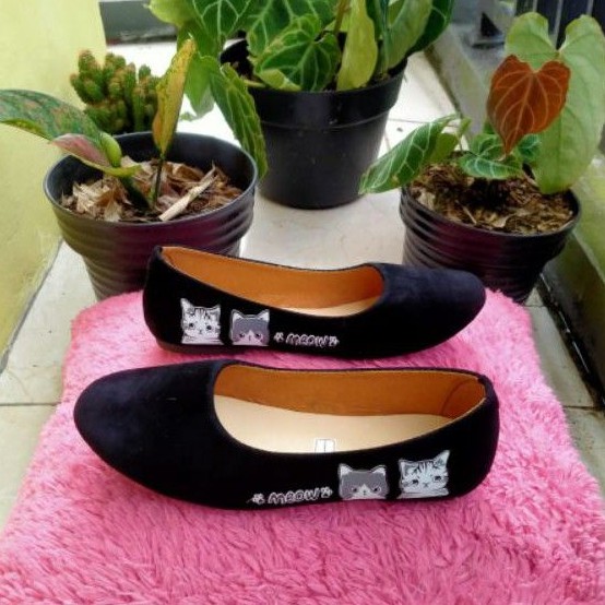 platshoes anak perempuan gambar kucing meow ukuran 26/30