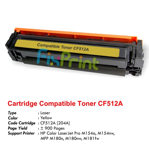 Cartridge Toner Compatible HP CF512A 204A Yellow Printer HP Color LaserJet Pro M154a M154nw MFP M180