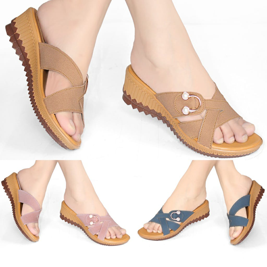 Invincible Sandal Sendal Wanita Wedges Wijes Wadges Casual Terbaru Kekinian 2022