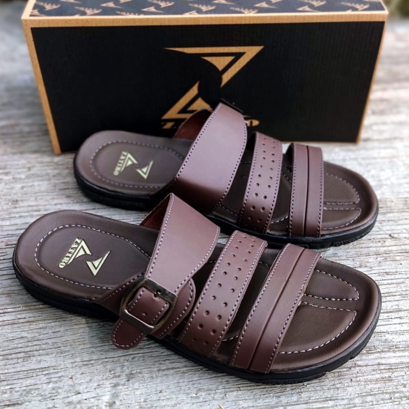 Sandal Slop Kulit Pria Slide Brown Coklat Original Handmade Kasual Santai Outdoor Zatiro Slip On Kondangan Trendy Kekinian Murah Terlaris (COD) 38-43