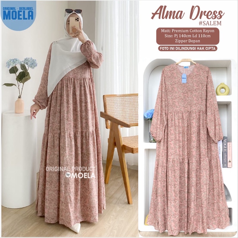 ALMA DRESS MURAH BY MOELA (100%ORI) PREMIUM COTTON RAYON NYAMAN HALUS ADEM TEBAL ( TERJANGKAU & FASH