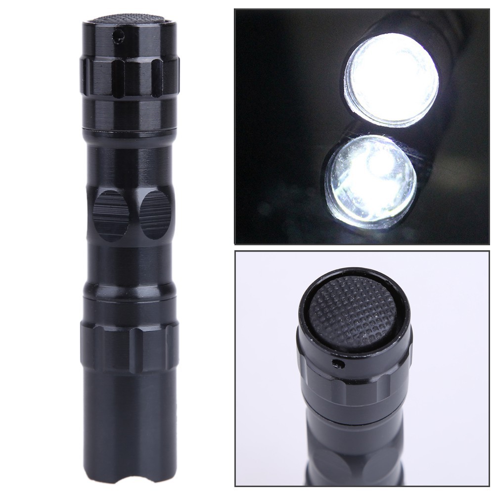 Senter Mini LED Mudah Dibawa bawa Led Mini Sinar putih Anti Air Warna Hitam Flashlight Led Alumunium Baterai AA