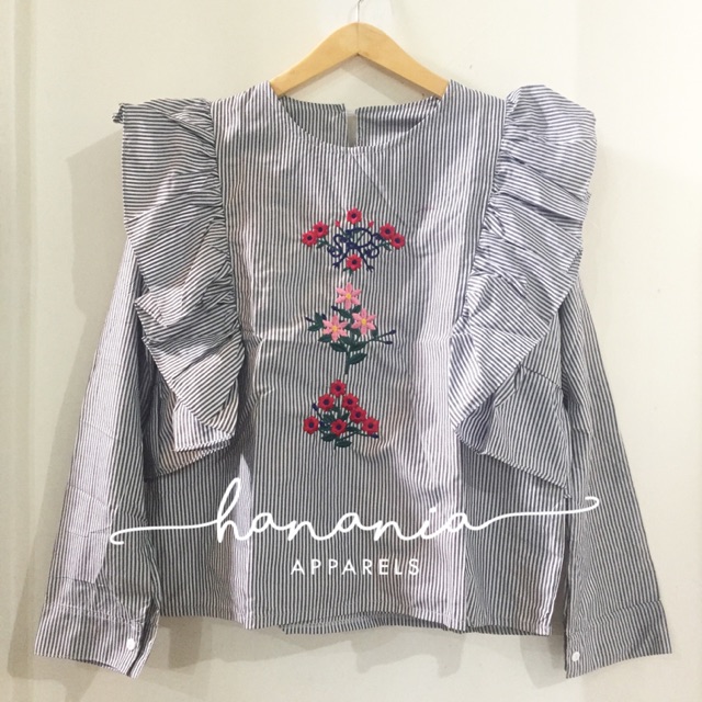 Flare ruffle top zara blouse embroidered embroidery baju bordir import bangkok hongkong korea zara