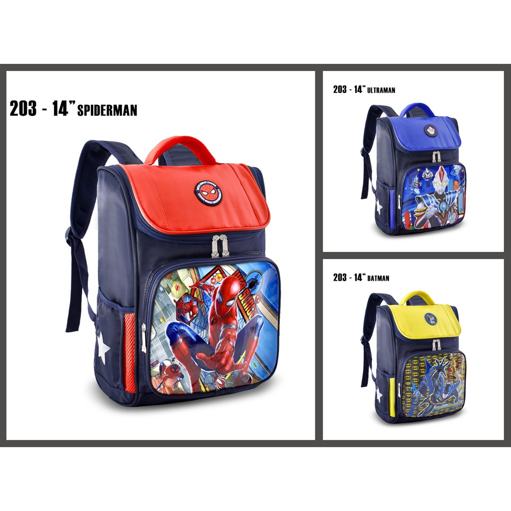 (RF) Tas Anak Sekolah Cartoon 203-14 Tas Anak Cowok Ransel Fashion Motif Batman,Ultraman,Spiderman