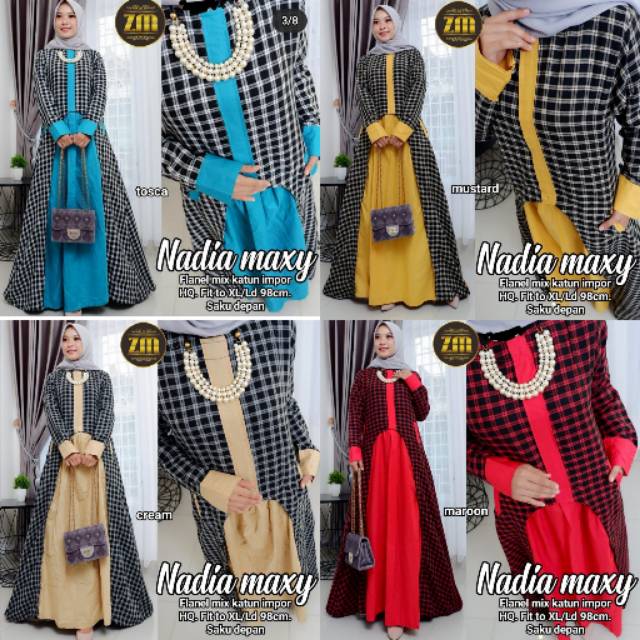 Maxy dress nadia square nadia maxi flanel mis katun spassy kotaka pamela luna salsabila cinara