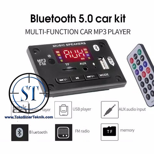 Kit Module MP3 Bluetooth Wireless 5.0 LCD Kotak Hitam Player Speaker Board Audio Car Format MP3/WMA/WAV/FLAC/APE