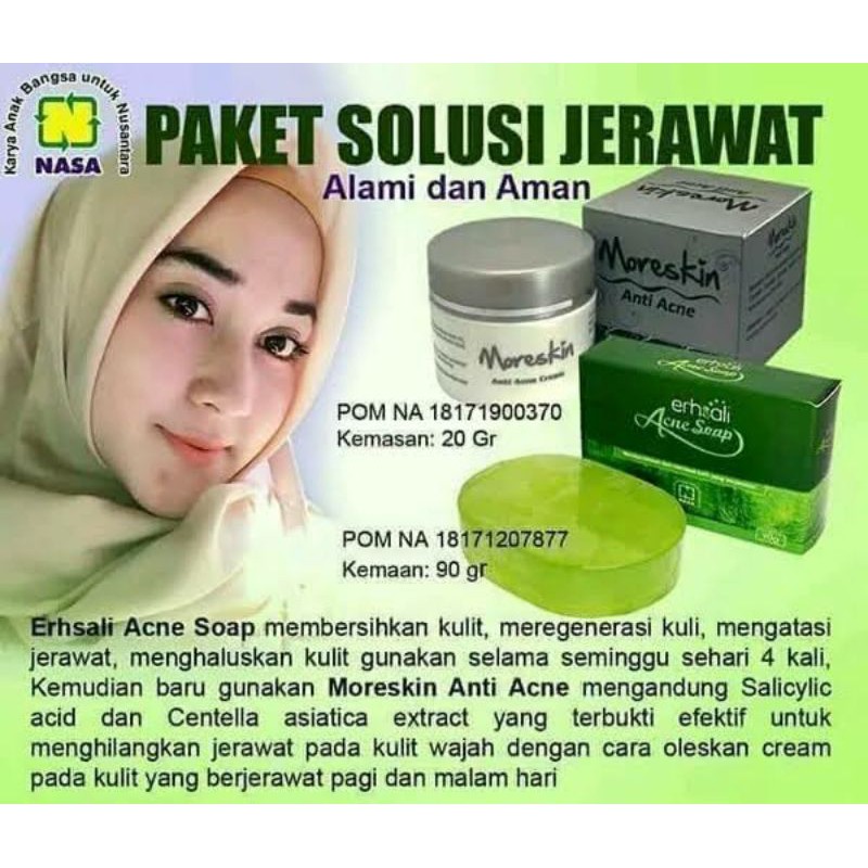 Paket Penghilang Jerawat Bruntusan Dan Komedo Moreskin Anti Acne Krim Cream Sabun Jerawat Nasa BPOM