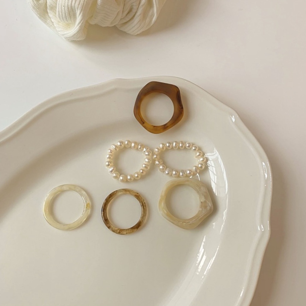 Hu Hu Hu Hu Hu Alat Bantu Pasang Kacamata♡ 3pcs / Set Cincin Jari Transparan Aksen Mutiara Imitasi Gaya Simple Untuk Wanita