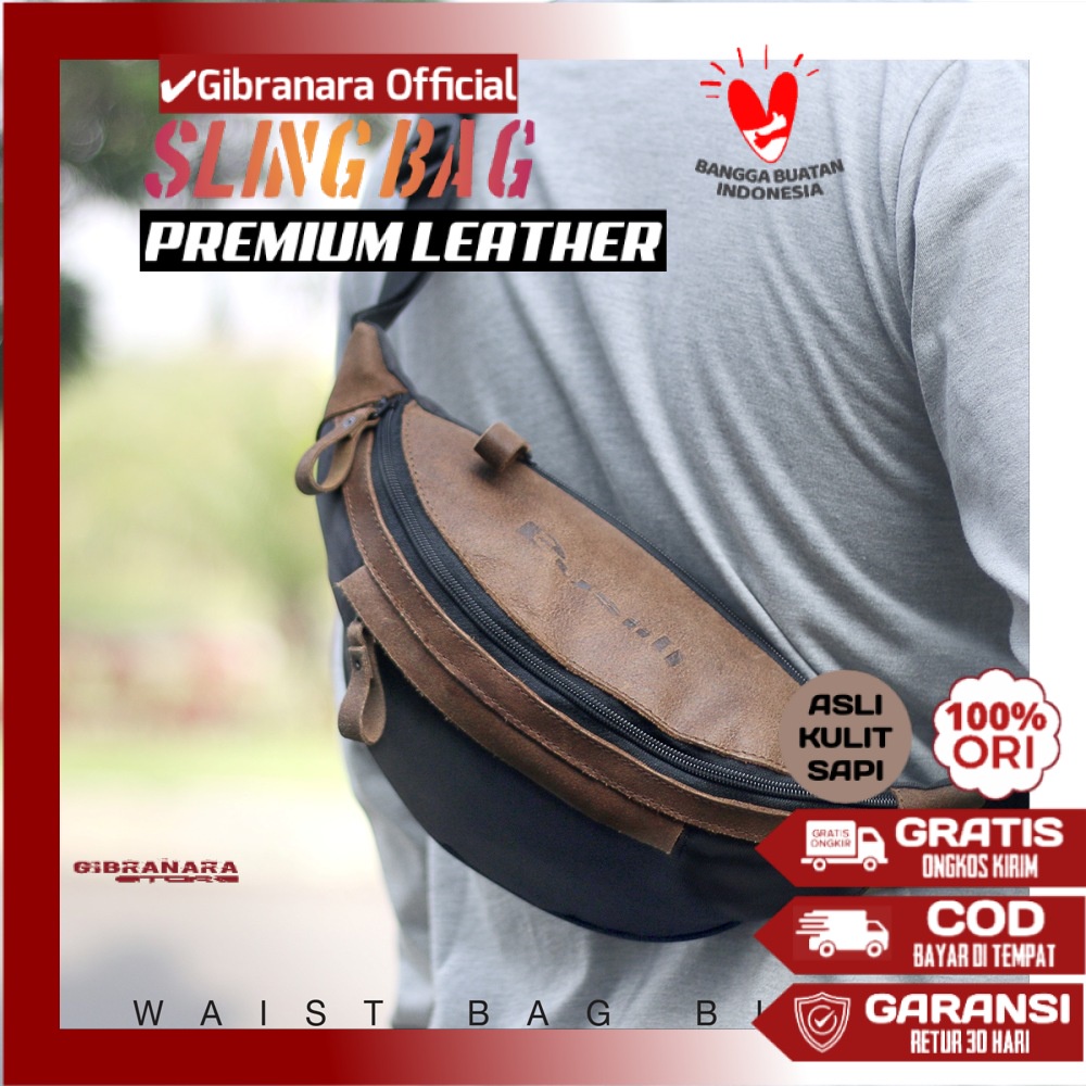 Pusiil Tas Pinggang Pria Bahan Cordura Kombinasi Kulit CH Sapi Leather Waistbag Premium Ringan Dan T