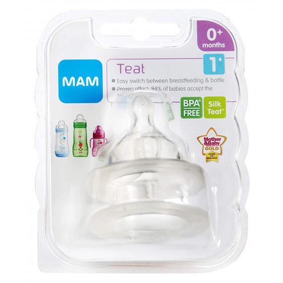 MAM Silicone Baby Teats Newborn 0m+ Slow Flow 2 Pack